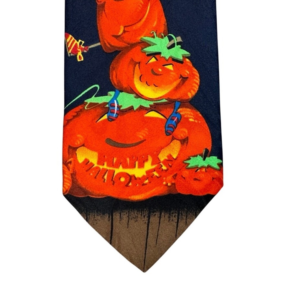 Hallmark Novelties Halloween Tie Navy Blue Jack-O-Lantern Pumpkin Bats USA Made